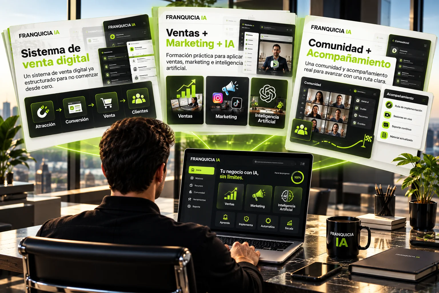 Franquicia IA: sistema de venta digital, ventas y marketing con IA, comunidad y acompañamiento