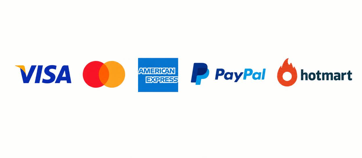 Métodos de pago compatibles con Hotmart: Visa, Mastercard, American Express y PayPal